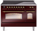 48 Induction Range with Electric Oven in Burgundy with Brass Trim O136806