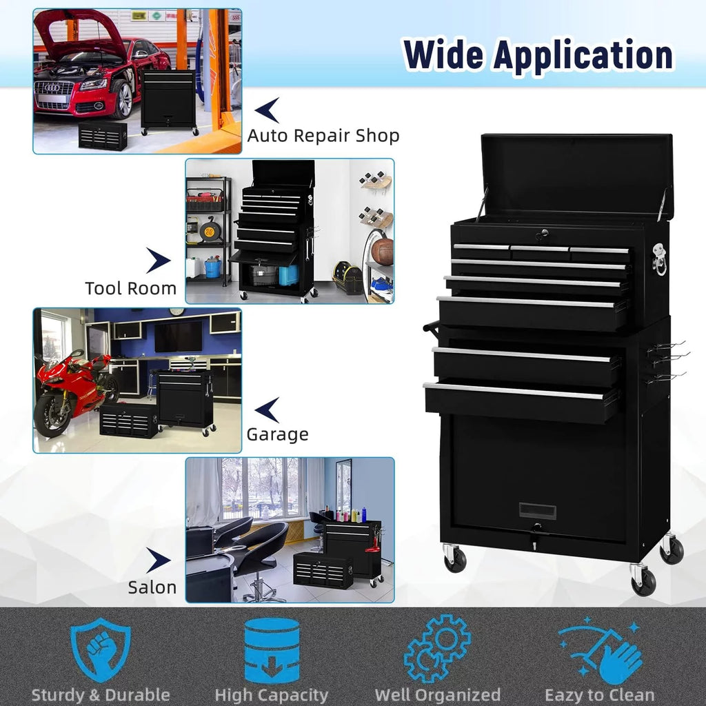 Black 8 Drawer Rolling Metal Tool Chest L15523