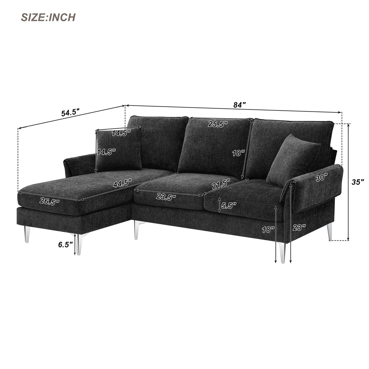 84" Chenille L-Shaped Convertible Sectional Sofa with Reversible Chaise Lounge O121516