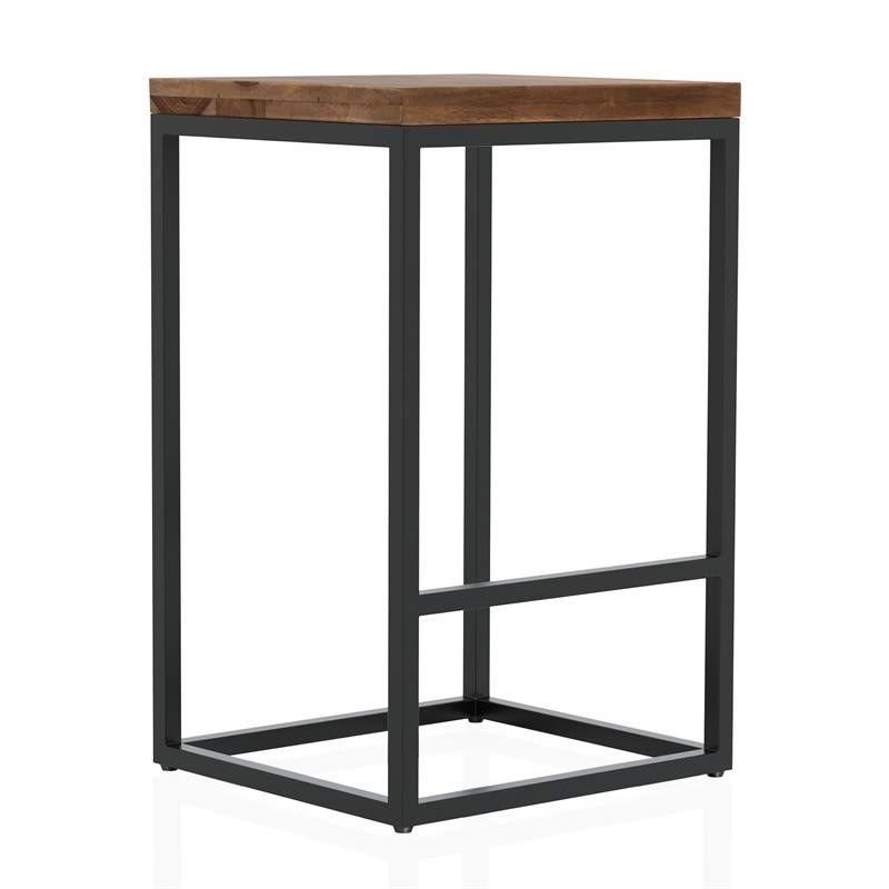 Rustic Metal Square Barstool in Natural Oak X9101