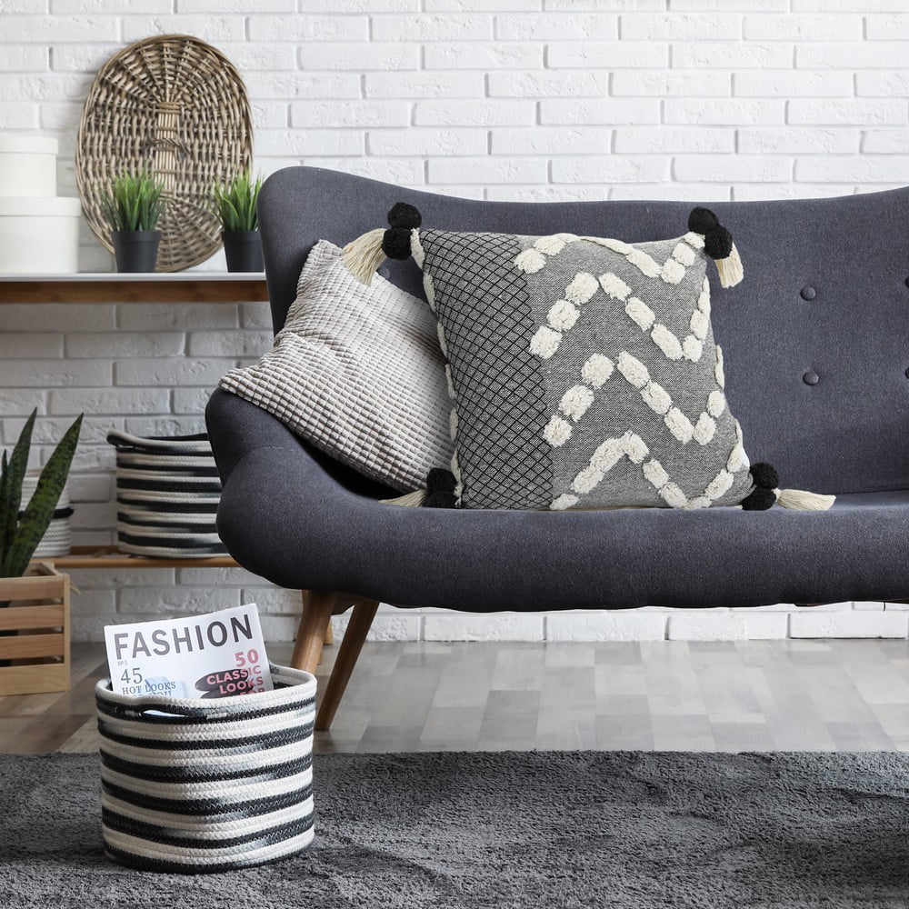 20" x 20" Hand-stitched Gray White Geometric Organic Cotton Pillow Cover H986055