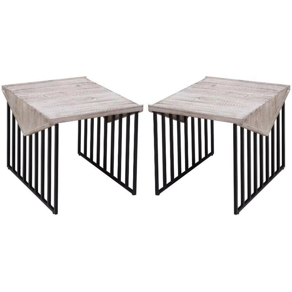 Large Wood Top & Metal Base End Table Set of 2 T6160