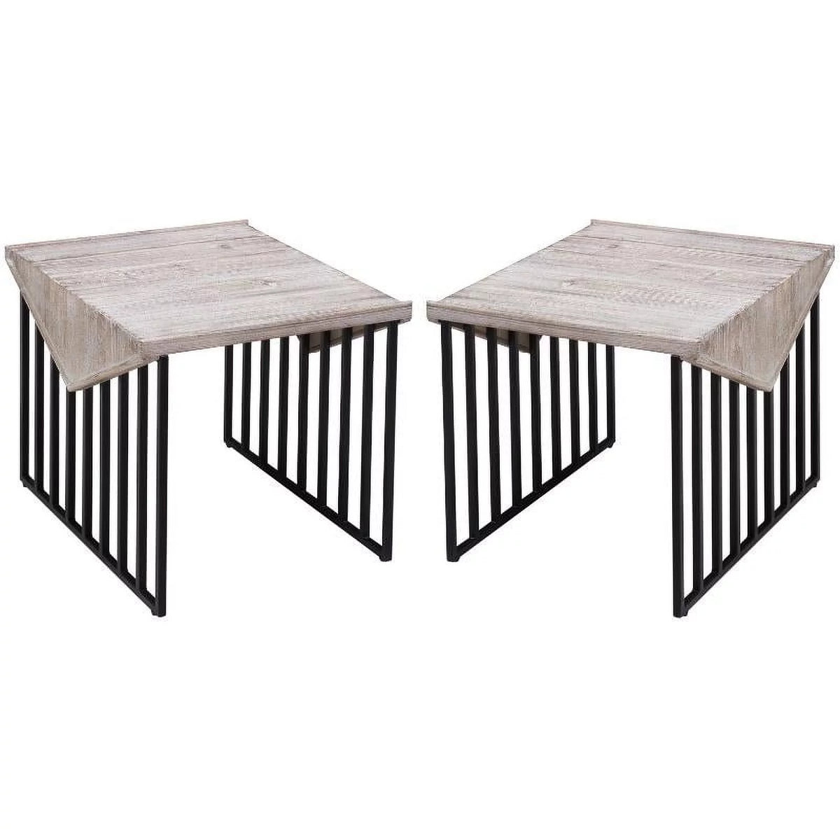 Large Wood Top & Metal Base End Table Set of 2 T6160