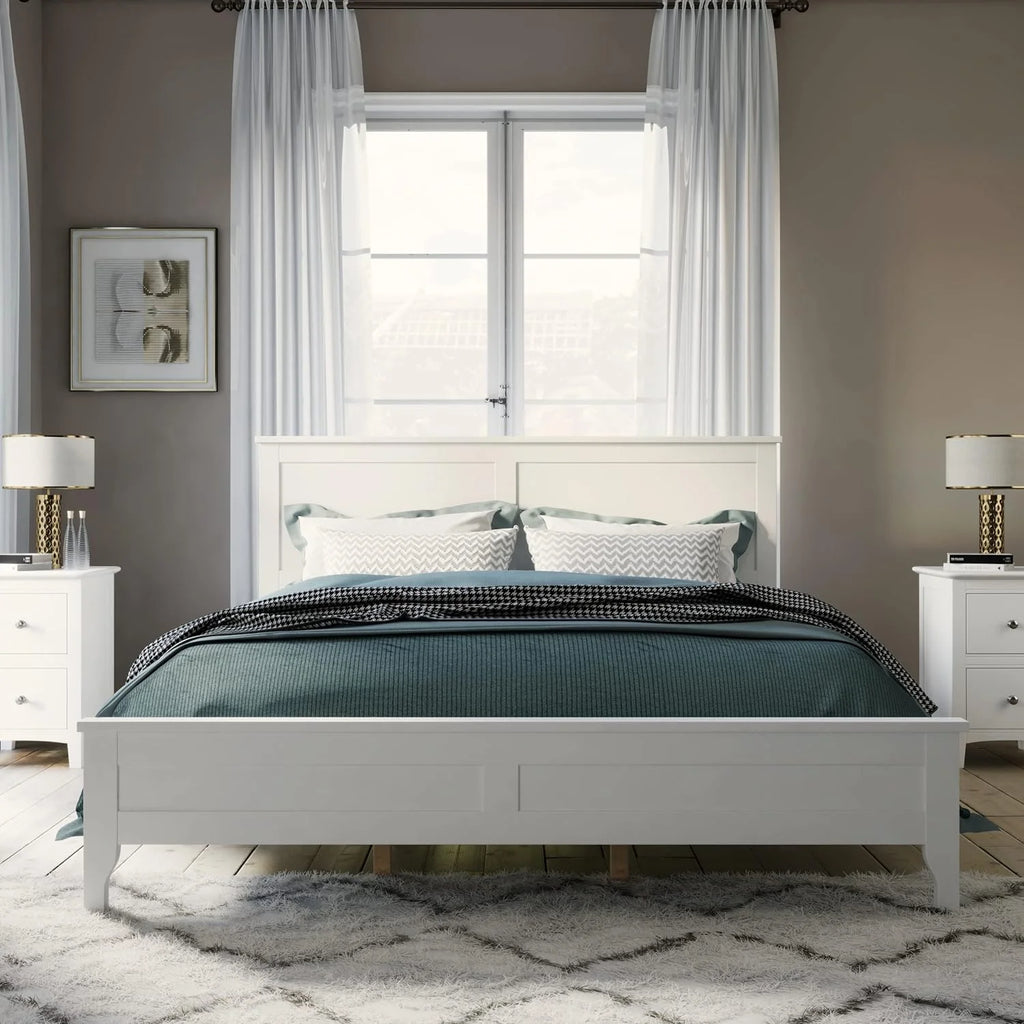 Queen Size White Solid Wood Platform Bed B2295