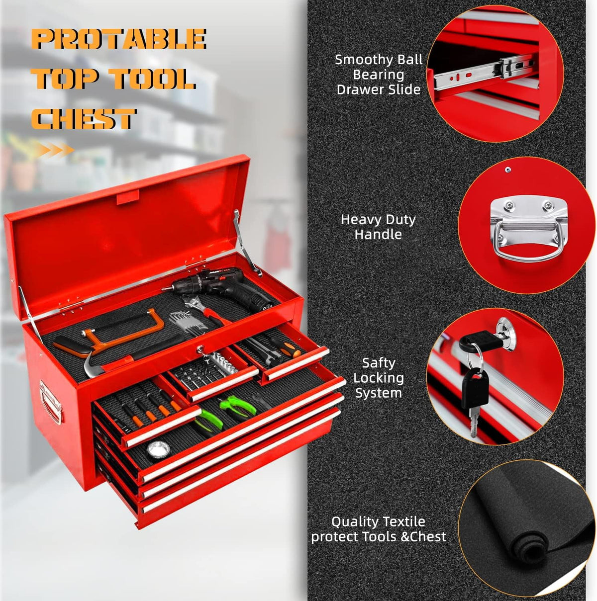 Black 8 Drawer Rolling Metal Tool Chest L15523