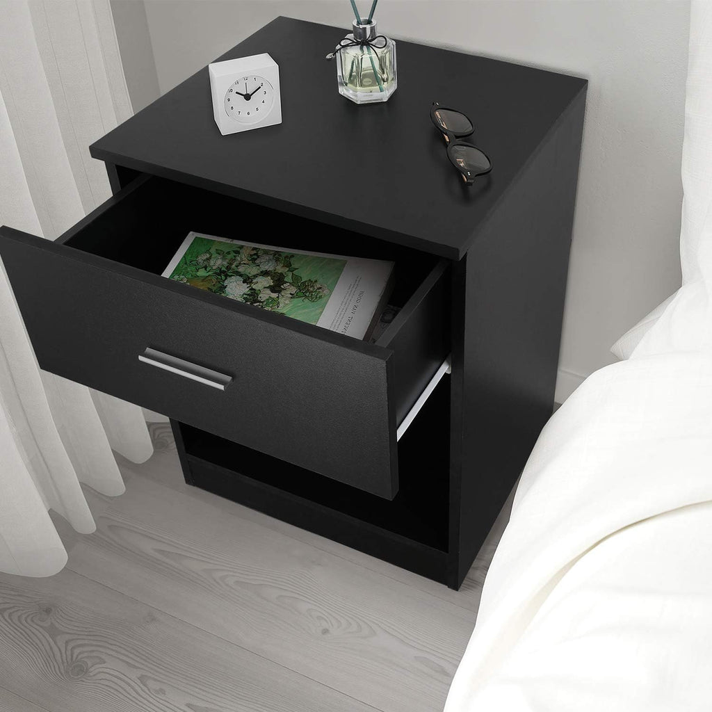Black Nightstand with 1 Drawer and Shelf G423