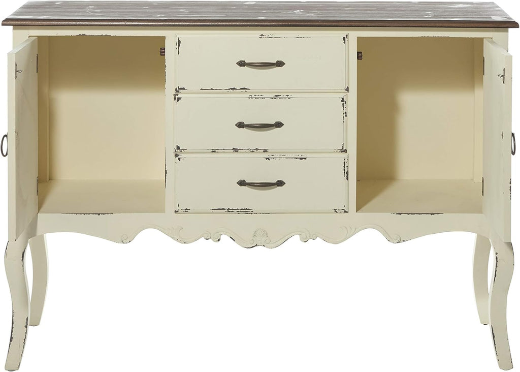 Beige & Brown Wood Cabinet with 3 Drawers and 2 Cabinets N80541