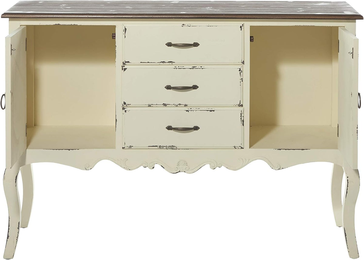 Beige & Brown Wood Cabinet with 3 Drawers and 2 Cabinets N80541