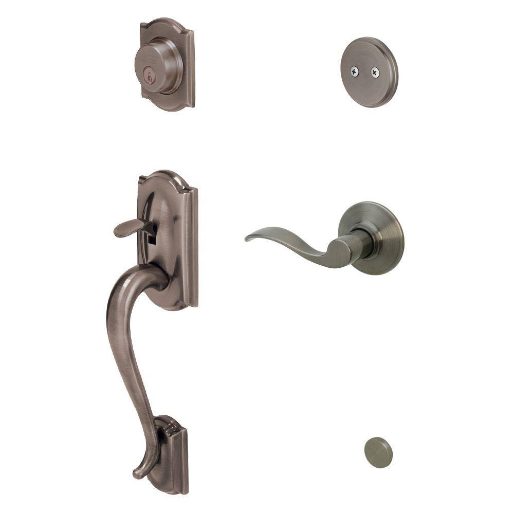 Camelot Antique Pewter Right-Hand Dummy Handleset with Accent Interior Lever L16447
