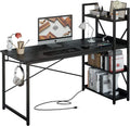 Black Computer Desk with Power Outlet and Storage Shelves A998660