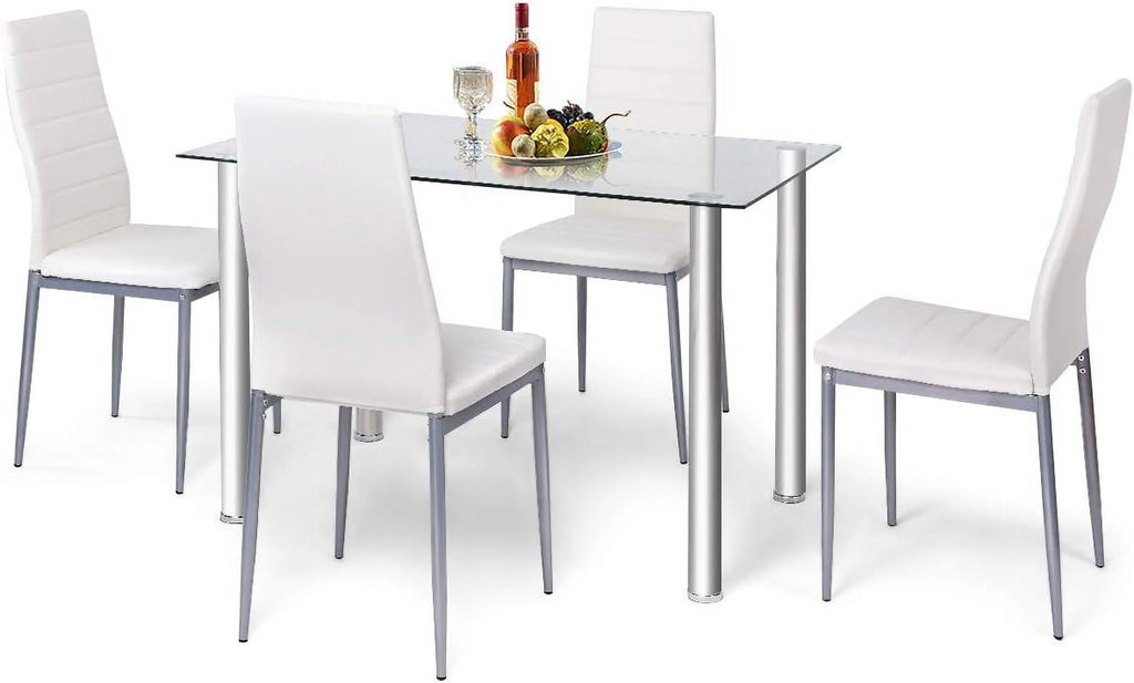 Glass Top Dining Table Set of 4 with PVC Leather Chairs U4151