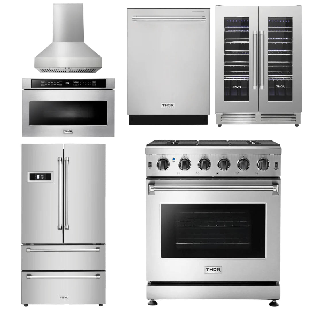 30 Gas Range, Range Hood, Microwave, Refrigerator, Dishwasher, Wine Cooler A22491