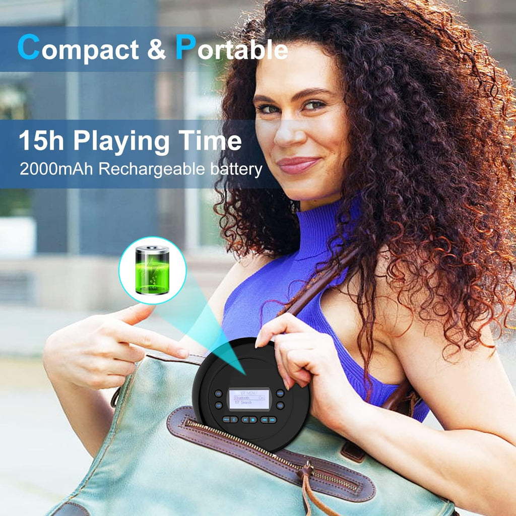 Pack of 2 Portable Bluetooth CD Player with Dual Headphone Jack V972712