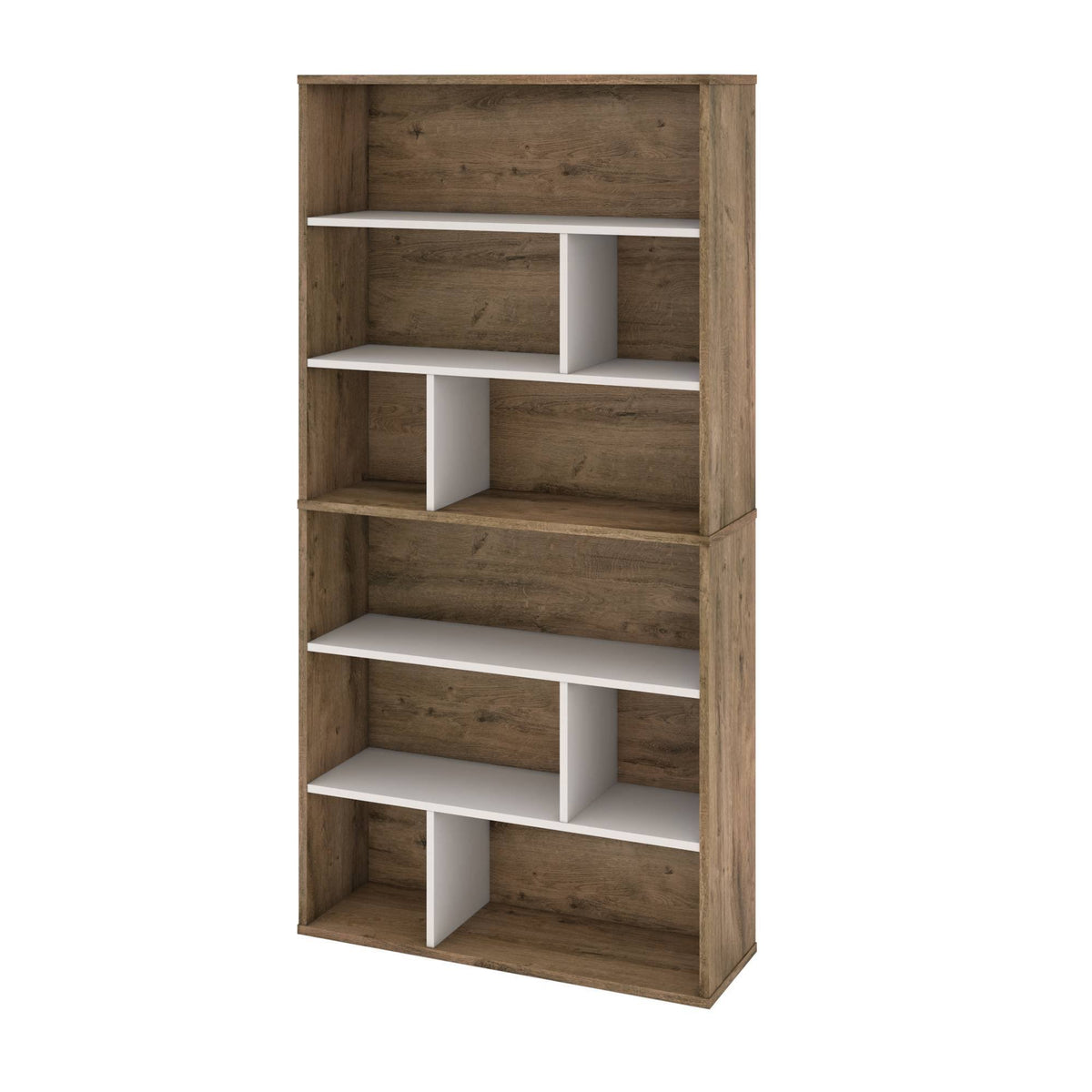 2-Piece Asymmetrical Shelving Unit Set in Rustic Brown u0026 Sandstone H491