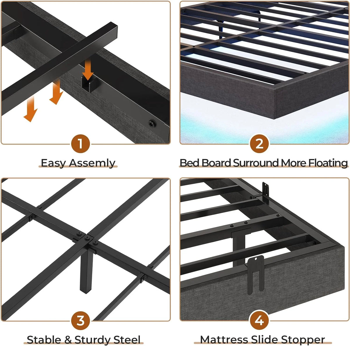 King Size Metal Platform Bed Frame with LED Lights O583