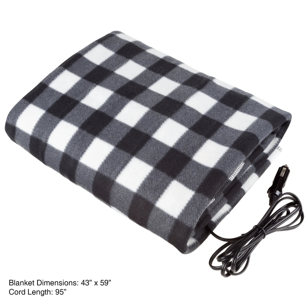 Black and White Heated 12V Polar Fleece Travel Throw Y907940