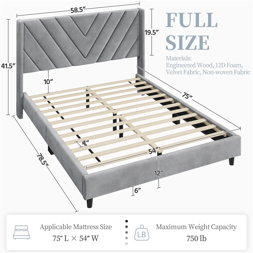 Queen Upholstered Platform Bed with Slat Support I197
