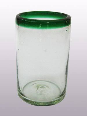 Emerald Green Rim Blown Glass Drinking Glasses Set of 6 S331