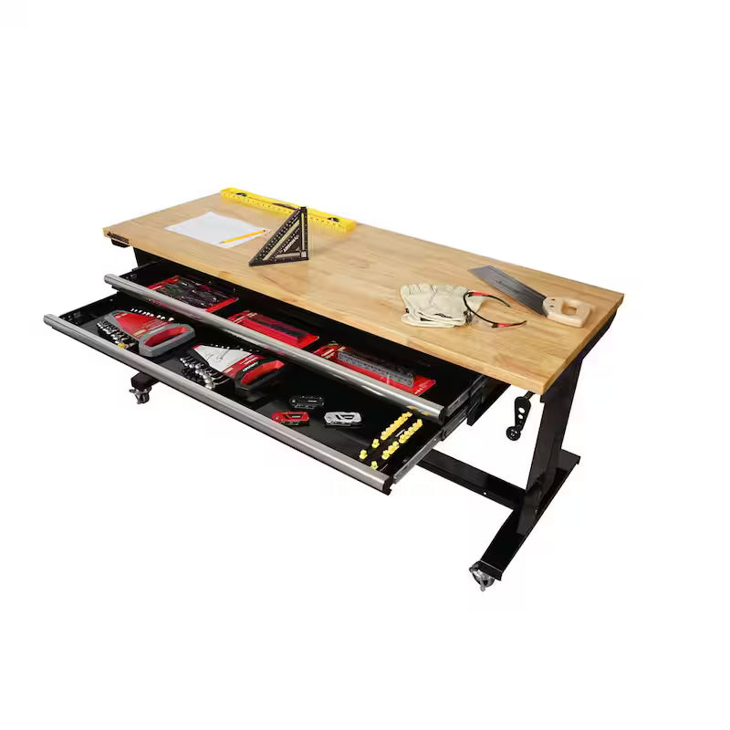Adjustable Height Workbench Table with 2 Drawers W6454