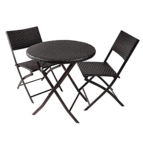 3 Pieces PE Wicker Rattan Folding Bistro Set V45002