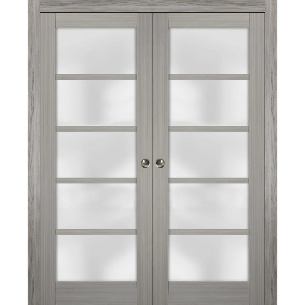 Sliding French Double Pocket Doors 36 x 80 inches Frosted Glass Solid Wood H84248