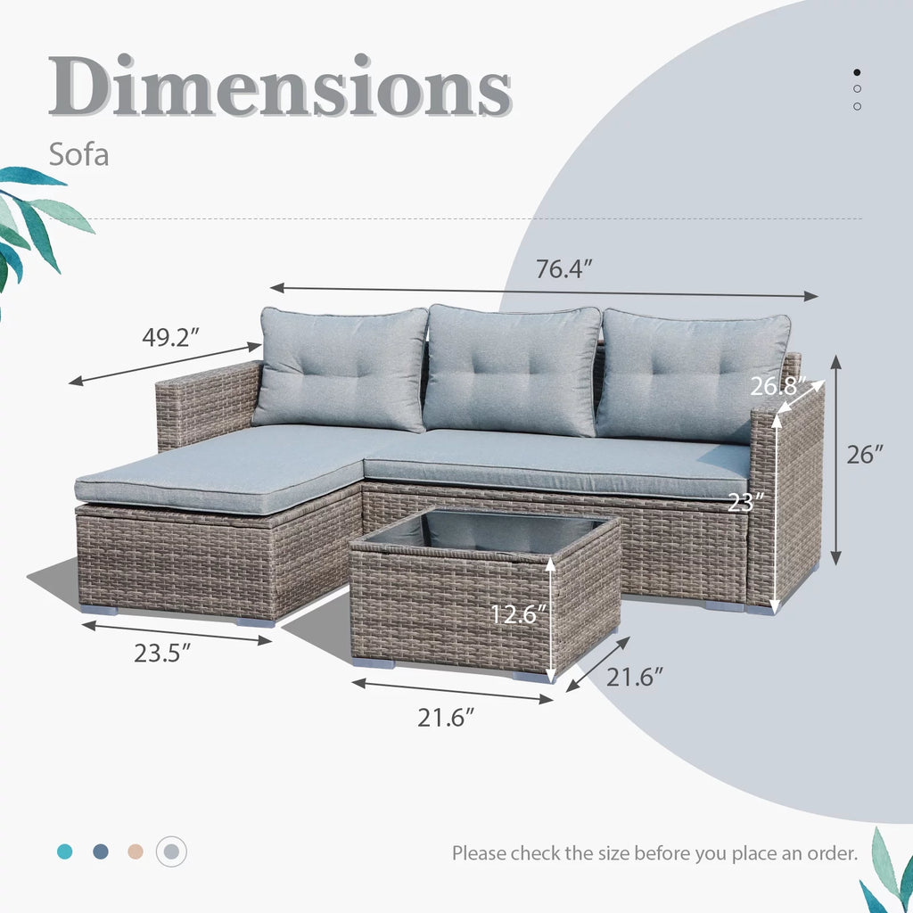 5-Piece Grey Rattan Outdoor Sectional Sofa Set with Glass Coffee Table G8082