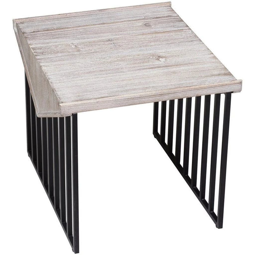 Large Wood Top & Metal Base End Table Set of 2 T6160