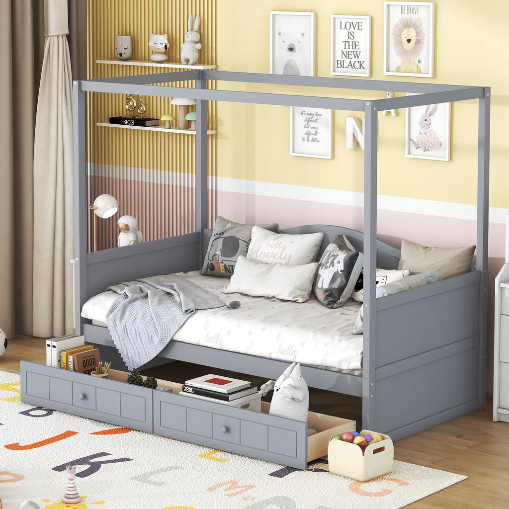 Twin Size Canopy Day Bed with 2 Drawers D61222